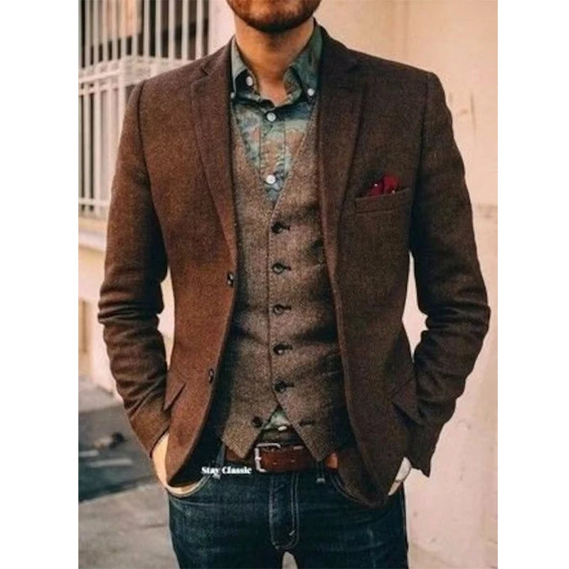 Men's Suits Blazer Coffee Lapel Collar
