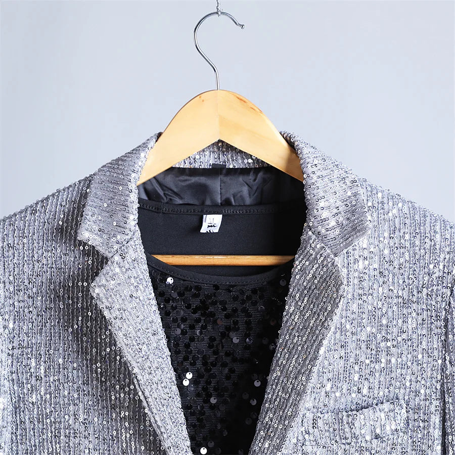 Shiny Silver Sequins Glitter Jacket