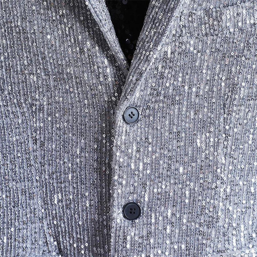Shiny Silver Sequins Glitter Jacket