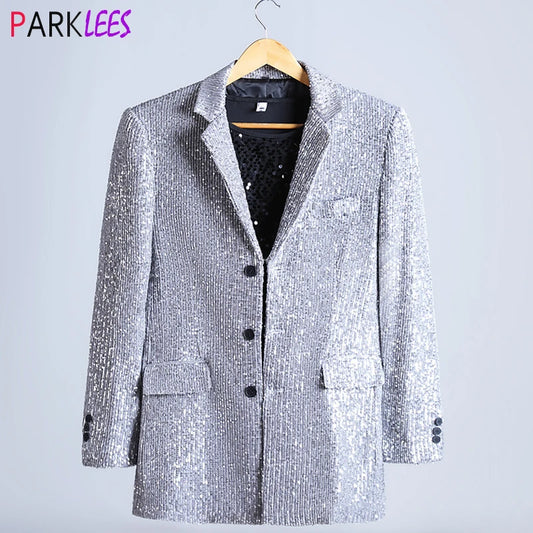 Shiny Silver Sequins Glitter Jacket